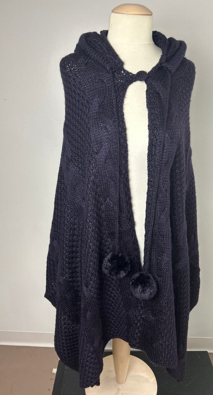 BCBG Maxazria Cable Poncho Pullover Dark purple L/XL NEW